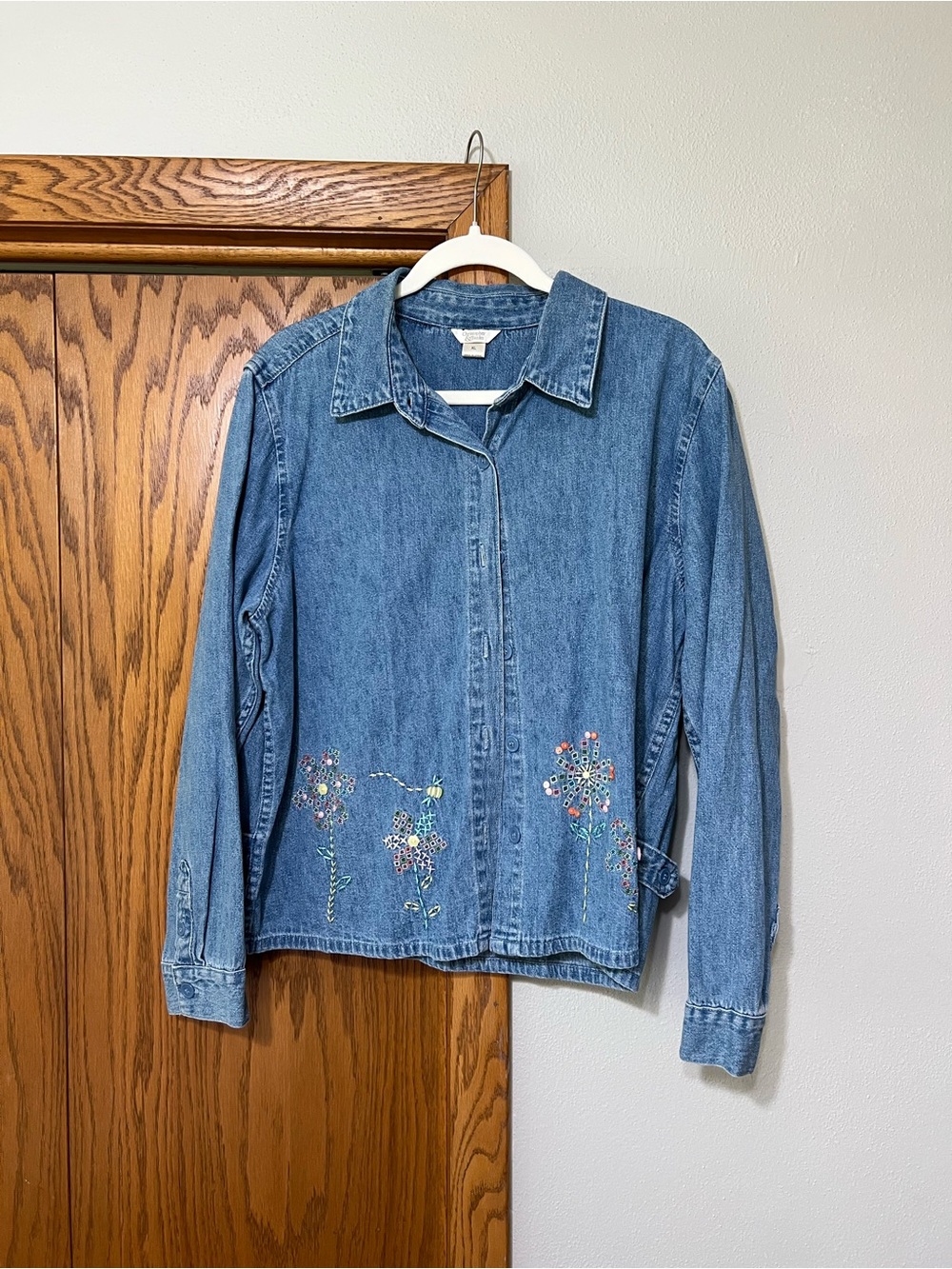 Denim Floral Embroidered Jacket